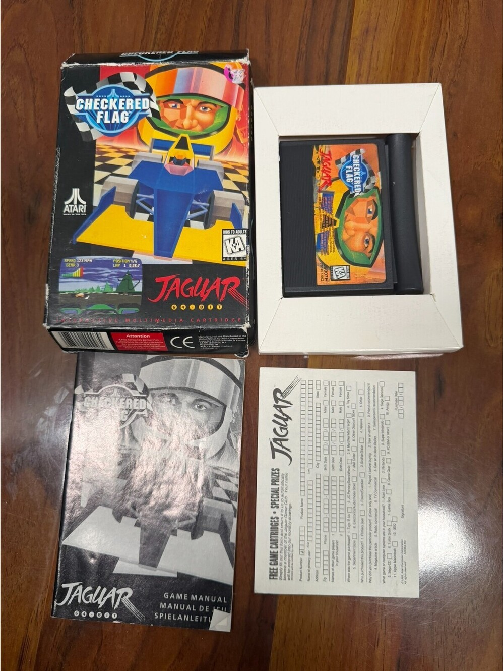 Checkered Flag (Atari Jaguar) Complete In Box Mint No Overlay Cartridge